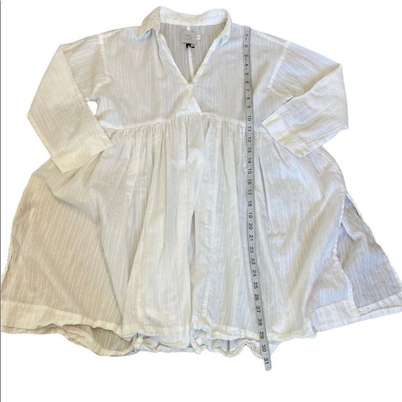 HD White Empire Waist Collared Loose Fit Long Tunic Blouse 6 - Picture 5 of 9